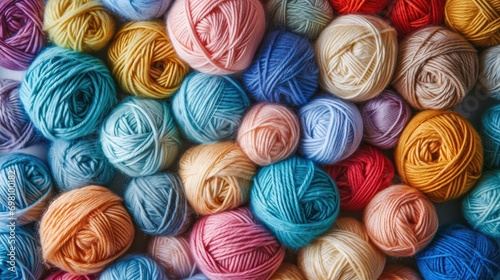 Abstract knitting background. Multicolored balls of yarn. Pastel soft colors 