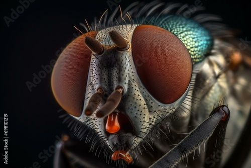 A close-up of a fly revealing incredible detail. AI generation. Generative AI