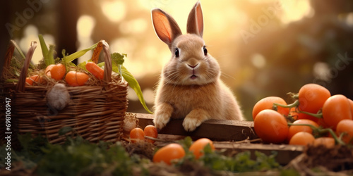 Cute bunnies favorite snack carrots with utmost twitching noses charm crunchy treats. AI Generative