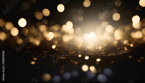 A Luxurious Blend of Golden and Silver Lights Creating a Magical Atmosphere. Featuring a Deep Depth of Field, Defocused Haze, and Night Lights for a Stylish and Glamorous Background