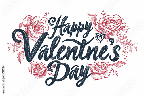 An image capturing the charm of handwritten brush ink lettering with the phrase "Happy Valentine's Day" on a plain white background