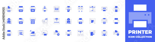 Printer icon collection. Duotone color. Vector and transparent illustration. Containing printer, cartridge, printing, offset, plotter, wifi, paper roll.