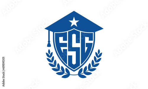 ESG three letter iconic academic logo design vector template. monogram, abstract, school, college, university, graduation cap symbol logo, shield, model, institute, educational, coaching canter, tech