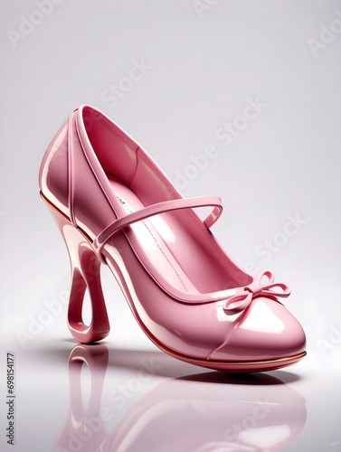A pink high heel shoe in the design of ballet shoes