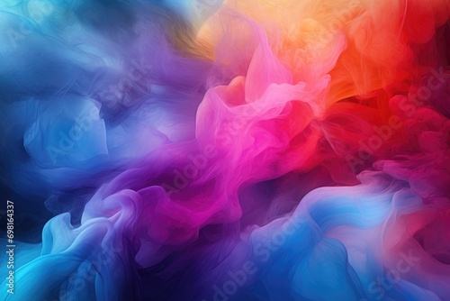 Abstract background of acrylic paint in blue, pink and yellow colors, Illustration of dramatic smoke and fog in contrasting vivid colors, Background or wallpaper, abstract colorful, AI Generated