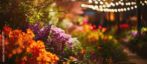 Colorful flower garden during spring formal event.