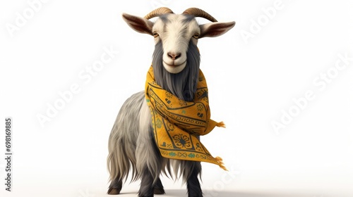 3d rubber billy goat with bandana on head on white background
