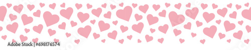 Seamless border with pink hearts for Valentine's Day. Vector and PNG on transparent background.