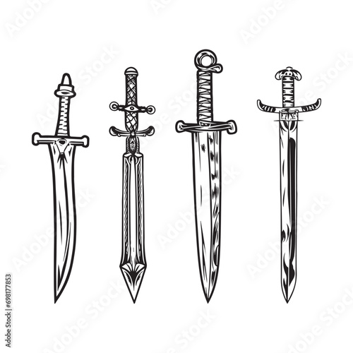 Medieval Vector Icons Thin Line Silhouettes of Military Weapons and Armor for Graphic Design