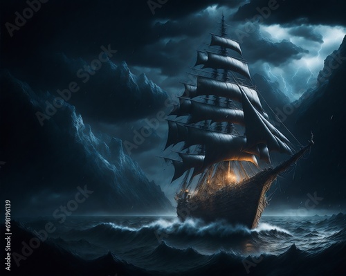 Behold the awe-inspiring drama frozen in a 1280 x 1024 4K wallpaper for Mac. A majestic pirate ship emerges defiantly from the tempest's heart, sails unfurling amidst thunderous turmoil. Witness this 