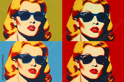 Group of people in retro vintage pop art style, cartoon comic book characters of the 60s 70s