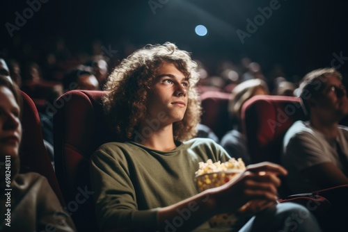 Young man watching movie in cinema