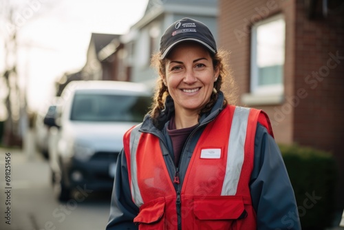 Smiling portrait of a delivery woman outside