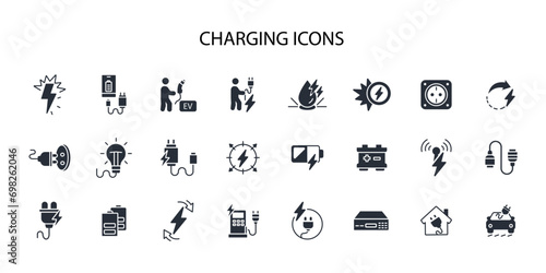 Charging icon set.vector.Editable stroke.linear style sign for use web design,logo.Symbol illustration.