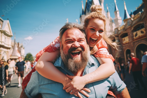portrait of a happy smiling couple in the amusement park