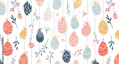 pattern illustration of easter bunny and eggs on smooth background