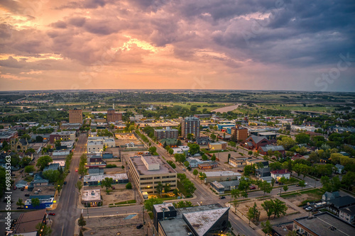 Aerial View of Brandon, Manitoba at Sunset