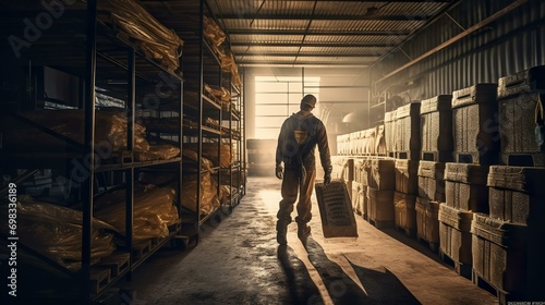 工場や倉庫で荷物の積み下ろしの重労働をする男性 