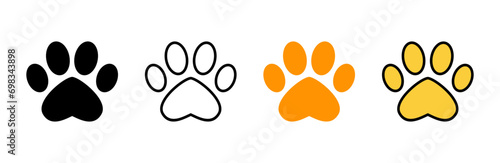 Paw icon set vector. paw print sign and symbol. dog or cat paw