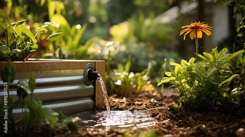 rainwater harvesting system in a garden.