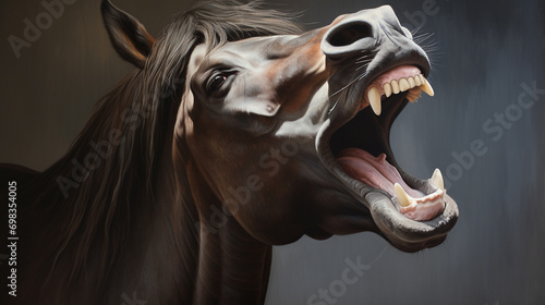 Laughing horse in a dark background. AI Generative