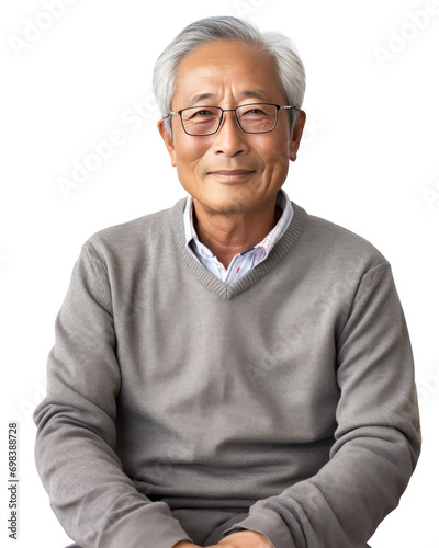 メガネのやさしそうなおじさん、日本の老人のポートレート Generative AI