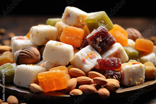 Various flavor indian sweets in plate