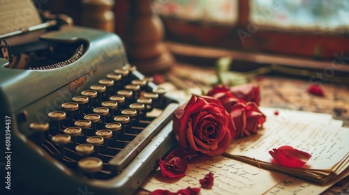 A vintage typewriter with a love letter, nostalgia and romance.