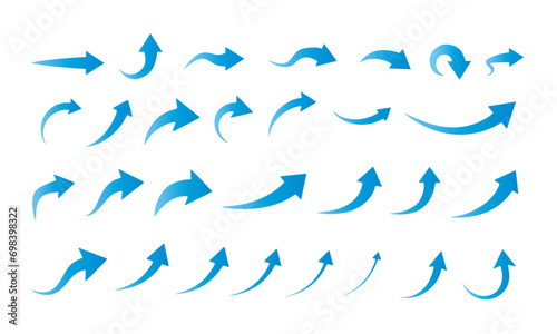 Blue arrows clean fresh air flow collection. Flat style curved arrow icon vector isolated. different kinds of arrow symbol indicator. for your apps, websites and UI or UX design & projects.