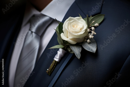 Wedding man jacket groom male flower boutonniere white rose tuxedo suit celebration