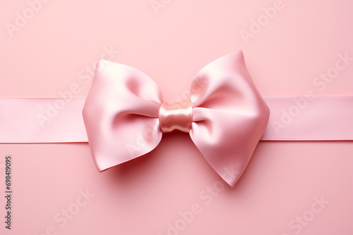 Tied pink silk ribbon or bow tie on pink background