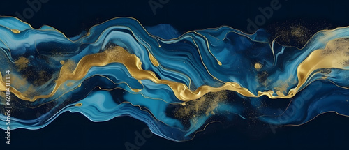Blue Marble and gold abstract background vector. Marbling wallpaper design with natural luxury style swirls of marble and gold powder.