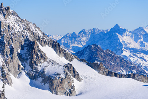 Le Glacier du Géant in Europe, France, Rhone Alpes, Savoie, Alps, in winter on a sunny day.