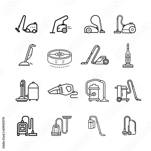 Icon set. Dust and sofa cleaning tools. Vacuum cleaner illustration vector.