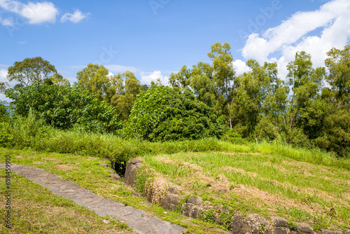 The trenches of the fortified position of Elianne 2, in Asia, in Vietnam, in Tonkin, in Dien Bien Phu, in summer, on a sunny day.