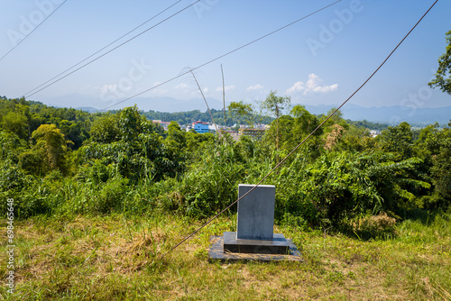 The Beatrice fortified position and its trenches on a green mountain, Asia, Vietnam, Tonkin, Dien Bien Phu, in summer, on a sunny day.