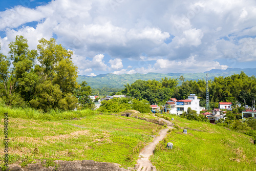 The trenches of the fortified position of Elianne 2, in Asia, in Vietnam, in Tonkin, in Dien Bien Phu, in summer, on a sunny day.