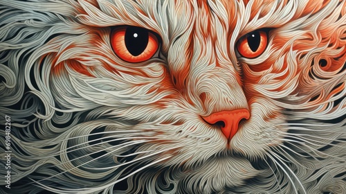  a close up of a cat's face painted with acrylic paint on a piece of art paper.