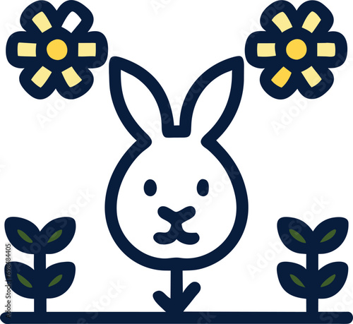 bunnies and flower, pokemon style, icon colored outline