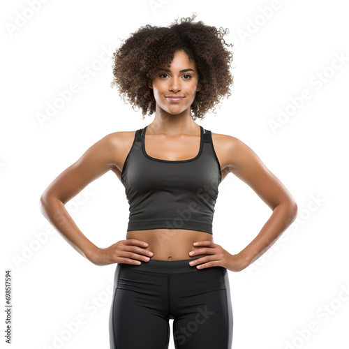 portrait of an Afro-American female fitness trainer posing on transparent background