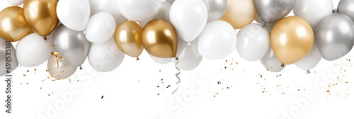 Silver white and gold balloons isolated on white banner