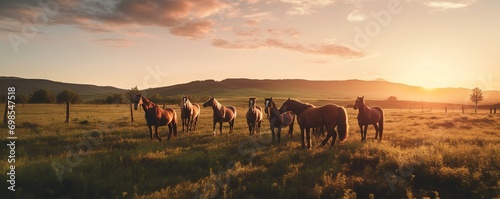 background of horses in the pasture in the afternoon