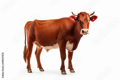 Red color indian cow on white background