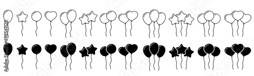 Balloon icon line, baloon sign. Celebration. Vector symbol logo illustration, line editable stroke. Transparent png