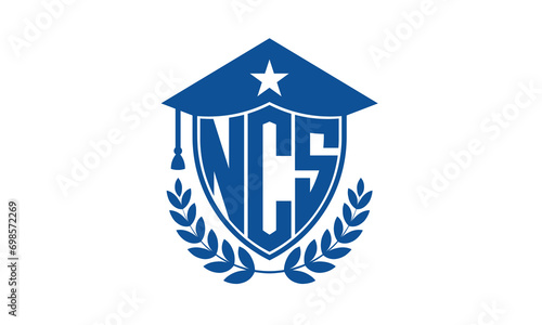 NCS three letter iconic academic logo design vector template. monogram, abstract, school, college, university, graduation cap symbol logo, shield, model, institute, educational, coaching canter, tech