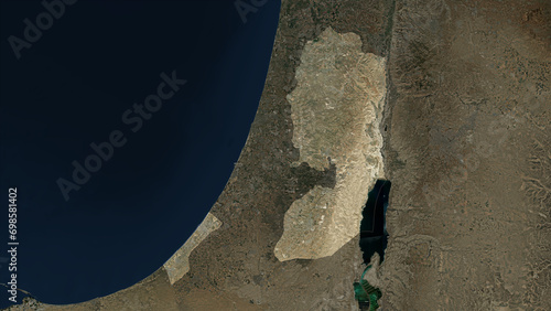 Palestine highlighted. Low-res satellite map