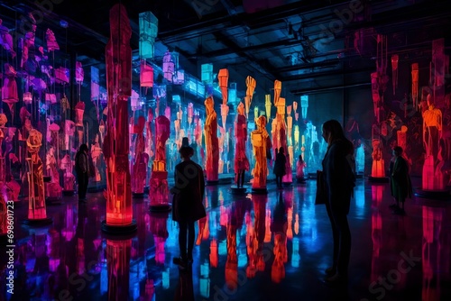 A luminous and vibrant art installation, featuring an array of glowing sculptures and interactive light projections that create an immersive and captivating visual experience 