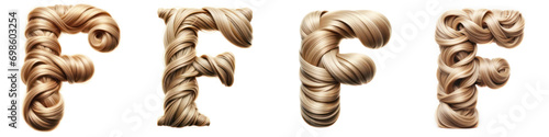 Letter F - Hair Alphabet - Hair Letter set - White background - Glamour Hair typeset collection from A to Z and numbers.