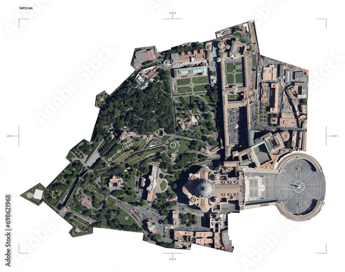Vatican shape isolated on white. High-res satellite map