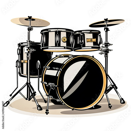 Black drum set isolated on white background.